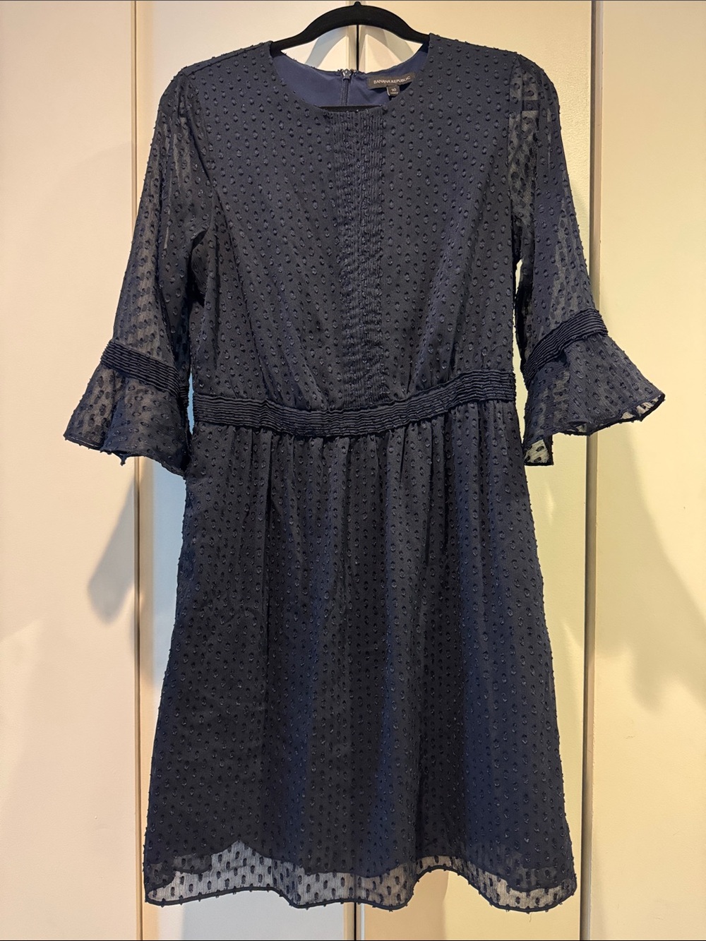 Banana Republic Navy Swiss Dot Bell Sleeve Dress
